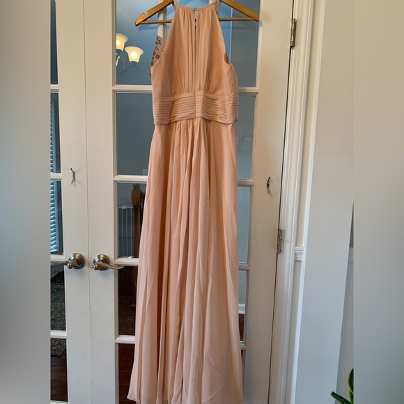 NWT AW Bridal Keyhole Chiffon Bridesmaid Dresses Long Formal Dress in Pearl Pink - Picture 7 of 13